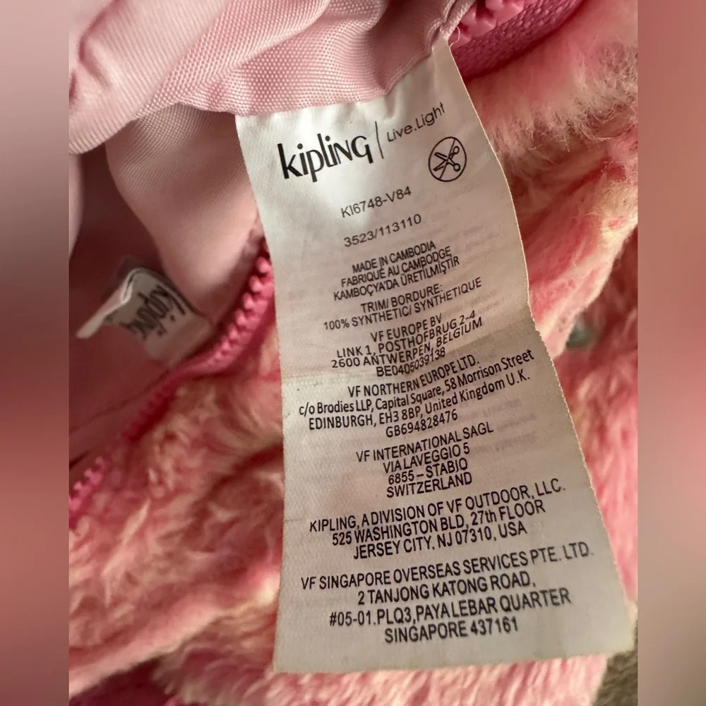 Kipling Aras Furry Shoulder Bag Pink Y2K Barbiecore Faux Fur - Picture 11 of 13